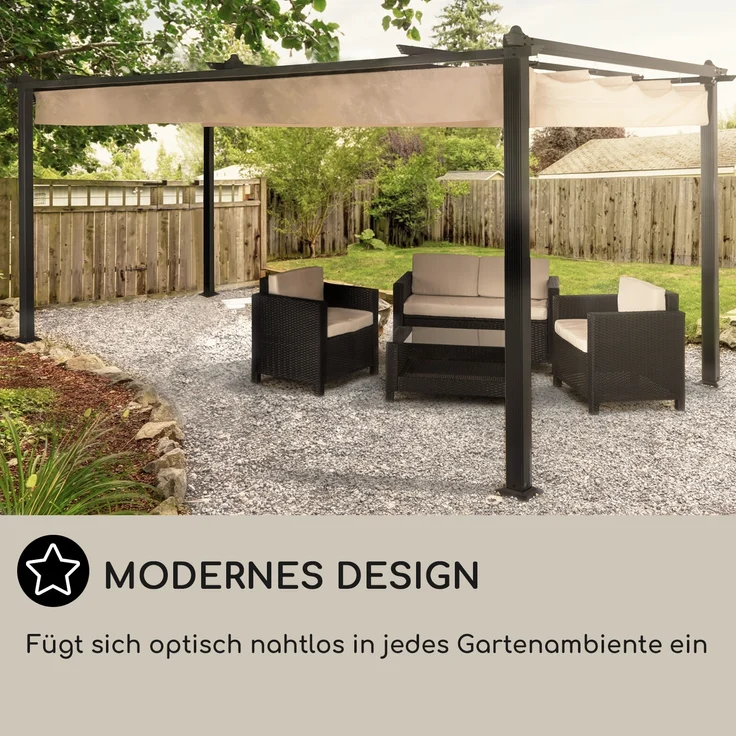 Blumfeldt Pavillon 3x4m, Rostfreier Metall-Pavillon mit Einziehbarem Dach, Pavillon Wasserdicht, Stabil & Winterfest, Langlebige Pergola Freistehend, Gartenpavillon mit UV-Schutz & Aluminium-Rahmen – Bild 11
