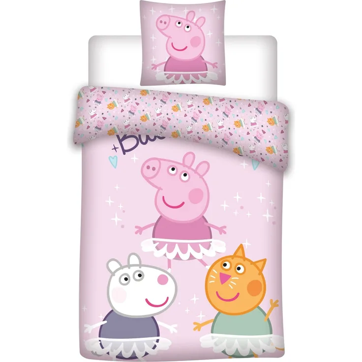 Peppa Pig Bettwäsche Set Bettbezug 140x200cm und Kissenbezug 65x65cm für Kinderzimmer