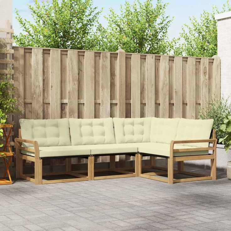 vidaXL Outdoor-Sofagarnitur 4 stk. Weiß und Creme 3388636 – Bild 1