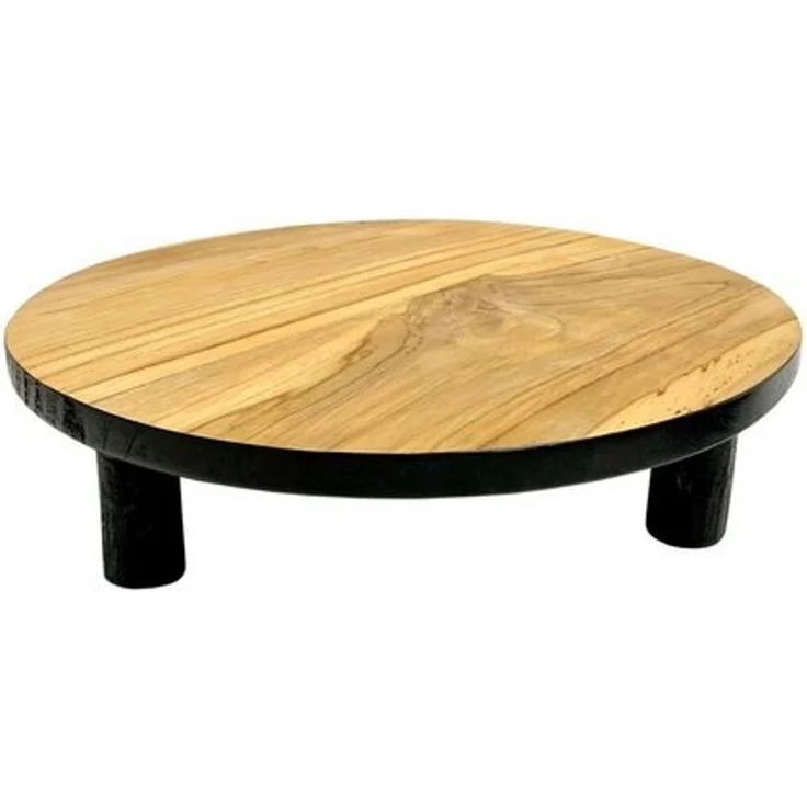 Spetebo Blumenhocker Teak Blumenteller schwarz rund - Ø 15 cm / klein (Packung, 1 St, mit 4 Füßen), Mini Holz Pflanzenhocker – Bild 2