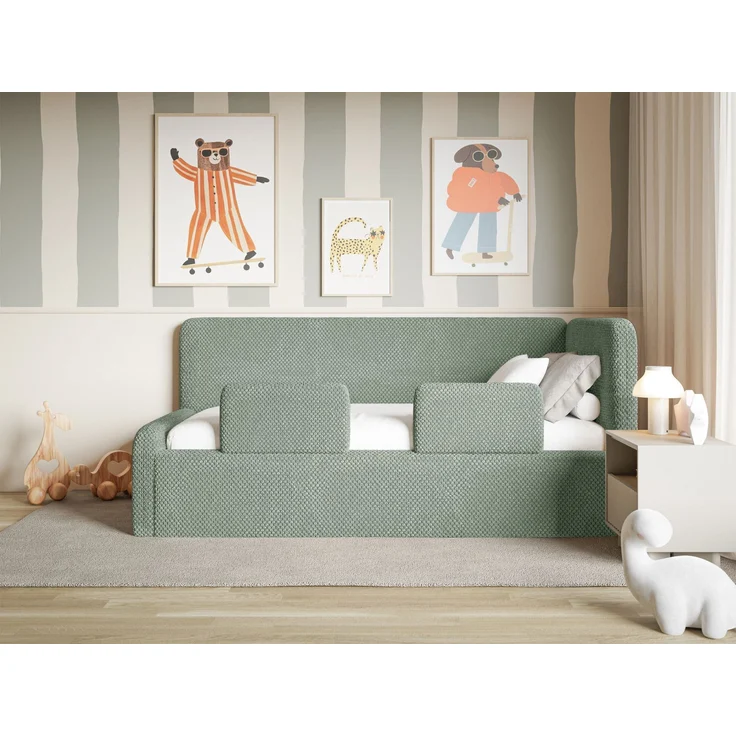 Selsey 'Fanko' Jugendbett 90x200 cm mit Kopfteil rechts, Plüsch, Salbeigrün – Bild 2