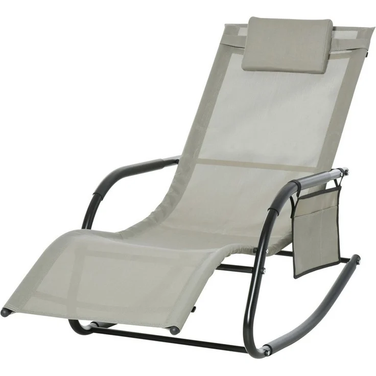 Outsunny Schaukelstuhl mit Seitentasche (Relaxsessel, 1 St), für Garten, Hellgrau – Bild 2