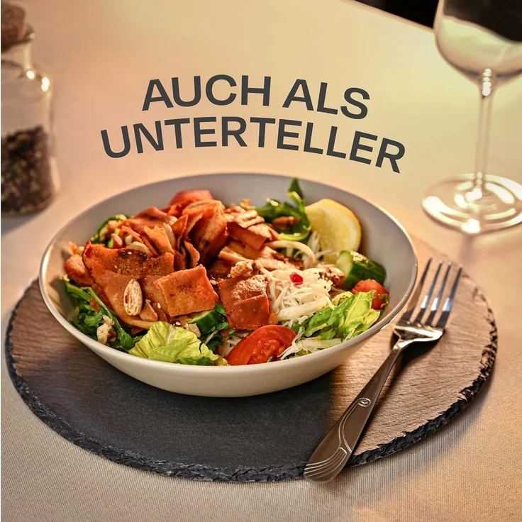 Praknu Servierplatte Schieferplatte Rund 30 cm, Schiefer, (Set, 6-tlg), Rutschfest – Bild 6
