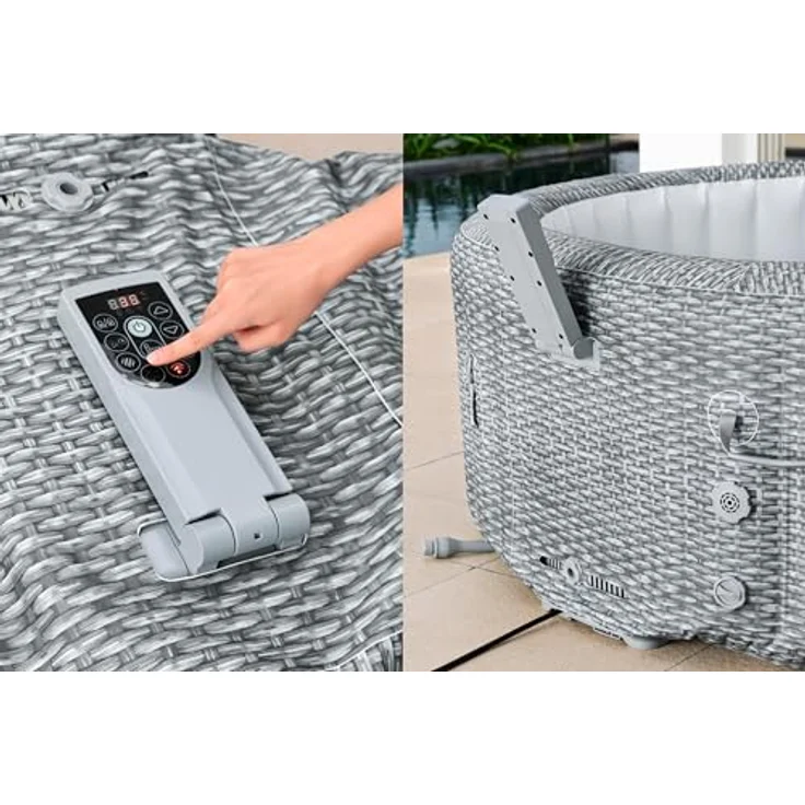 Bestway LAY-Z-SPA Energiespar-Whirlpool Bali AirJet mit App-Steuerung, integrierter UltraFit-Pumpeneinheit, für 6 Personen, 196 x 71 cm, Rattan-Optik (Lichtgrau) – Bild 10