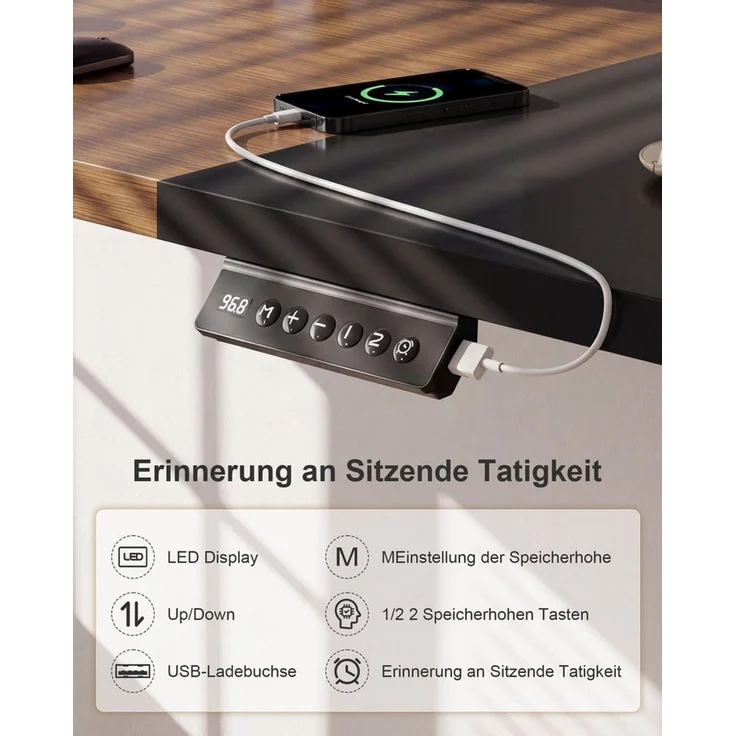 HOMALL Schreibtisch Schreibtisch Höhenverstellbarer mit Gedächtnis und Sitzerinnerung (2-lagige Hohenverstellung mit sitzender Erinnerungsfunktion und USB-Ladeanschluss) – Bild 4