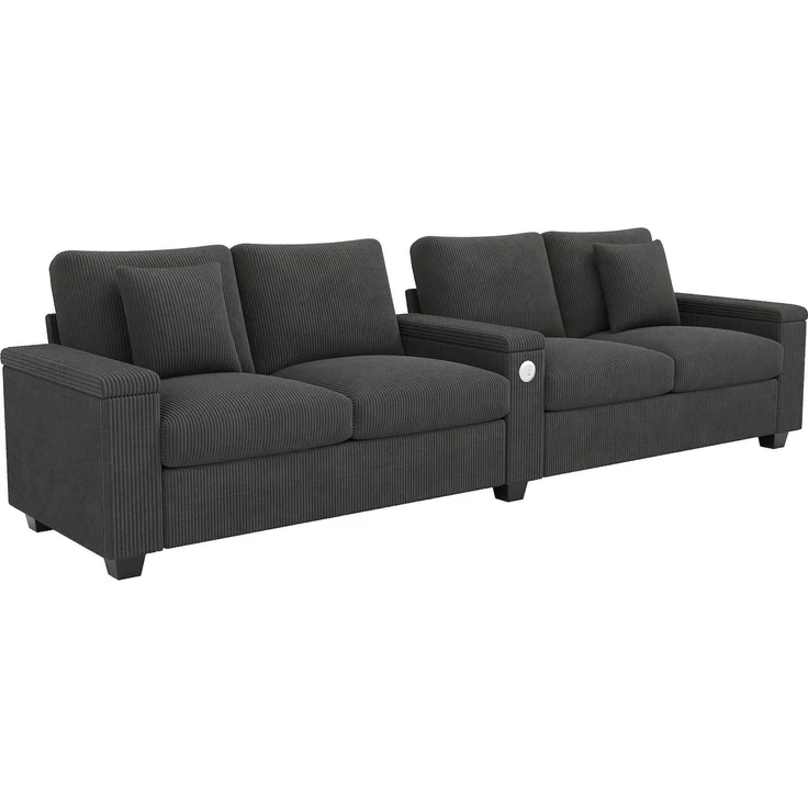 Big-Sofa mit Mehrfachsteckdosen und Stauraum, USB und Type-C, 4-Sitzer, inkl. loser Rückenkissen, Cord Bezug – Bild 7