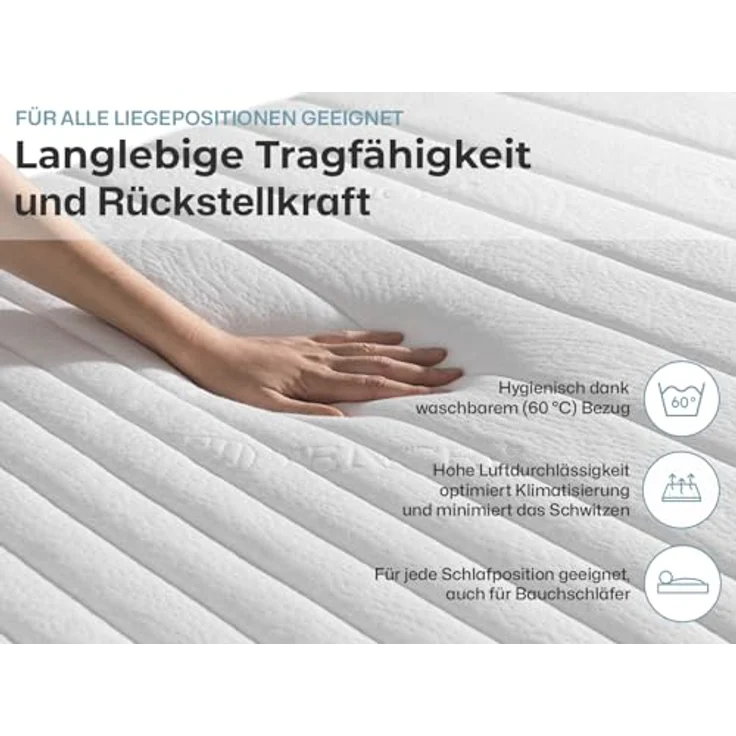 Kaltschaummatratze STRUKTURA-MED GEL, RAVENSBERGER Matratzen, 25 cm hoch, Ergonomisch, 3 Liegeelemente, 7 Zonen, Made in Germany, Tencelbezug – Bild 6