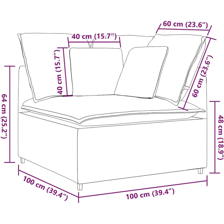 vidaXL Modulares Sofa Eckmodul mit Kissen Creme 100 cm 4104475 – Bild 8