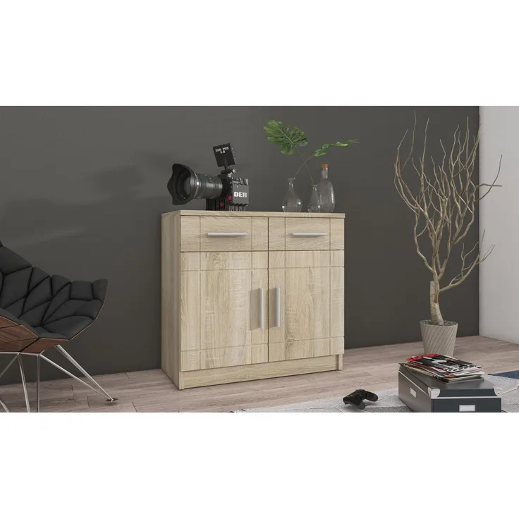 Kommode Sideboard PARIS 2F-2S Wohnwand Wohnzimmer Anbauwand Sonoma Eiche