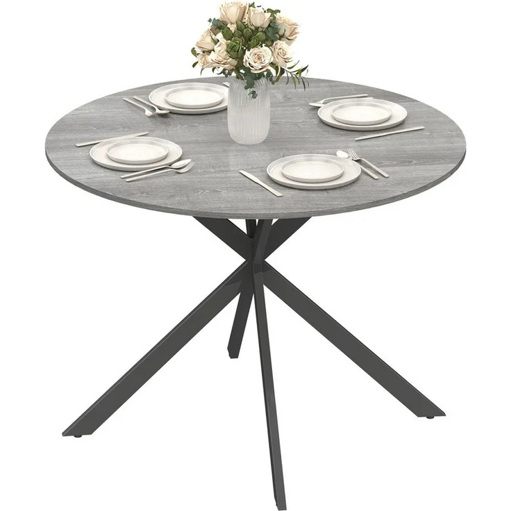 HOMCOM Esstisch Küchentisch im Industriestil mit Stahlbeinen für 4 Personen (für Esszimmer, Küche, Wohnzimmer, 1-St, rund, 100 x 100 x 75 cm), Grau – Bild 2
