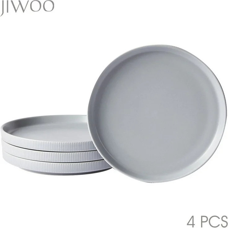JIWOO Teller 4er Ø21,3cm, Speiseteller Steakteller Dessertteller Brotteller Plate, (4 St), Keramik Hochwertiges Tellerset Grau Mikrowellen spülmaschinenfest – Bild 1
