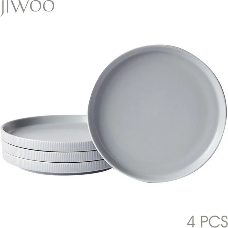 JIWOO Teller 4er Ø21,3cm, Speiseteller Steakteller Dessertteller Brotteller Plate, (4 St), Keramik Hochwertiges Tellerset Grau Mikrowellen spülmaschinenfest