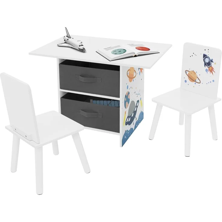 Joyz Spielzeugtruhe Kinderregal Kindermöbel Kinderzimmerregal Spielzeug Spielzimmer Möbel, Weltraum Kindersitzgruppe 3tlg. 1x Tisch & 2x Stühle Pressspan / Vlies
