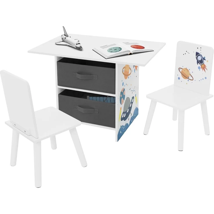 Joyz Spielzeugtruhe Kinderregal Kindermöbel Kinderzimmerregal Spielzeug Spielzimmer Möbel, Weltraum Kindersitzgruppe 3tlg. 1x Tisch & 2x Stühle Pressspan / Vlies – Bild 1