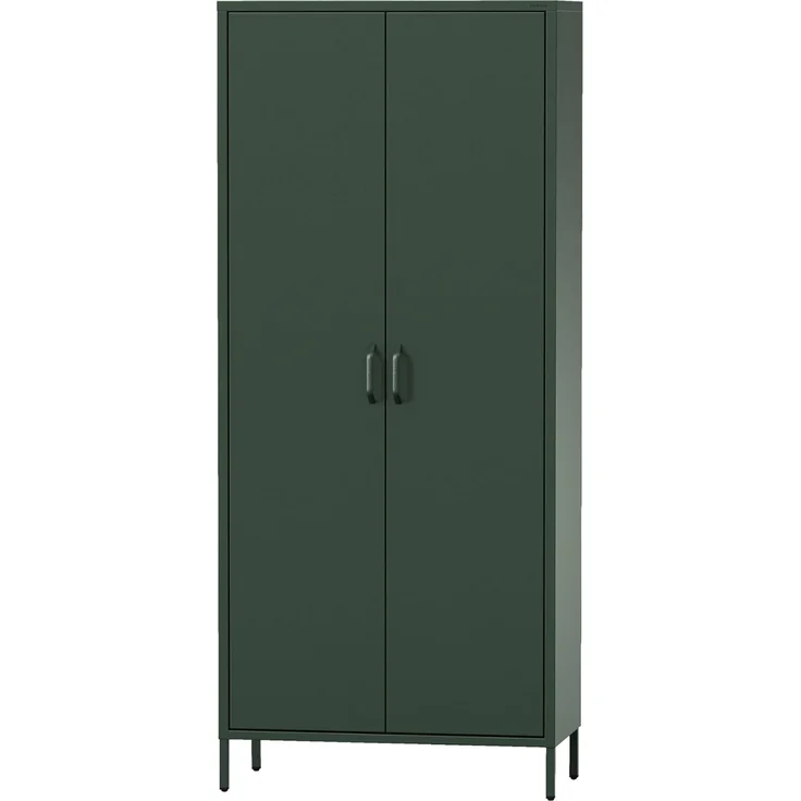 Jan Nowak Kleiderschrank 2 Türig, Metallschrank Glitzernd - Flavio | Ablagen, Kleiderstange, Magnetverschluss | Geräumiger Garderobenschrank für Schlafzimmer | 80 x 185 x 45 cm | Flaschengrün