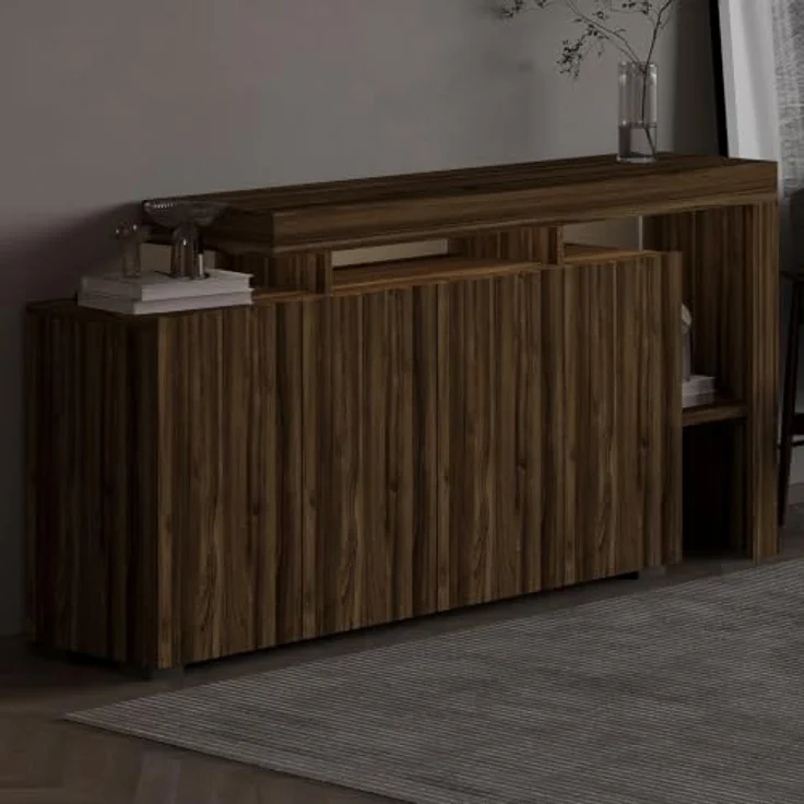 Moderner Konsolentisch aus Walnussholz mit LED-Beleuchtung, 170 cm | 100% melaminbeschichtet, 18 mm stark | Wandmontage möglich, stilvolles Design – Bild 6