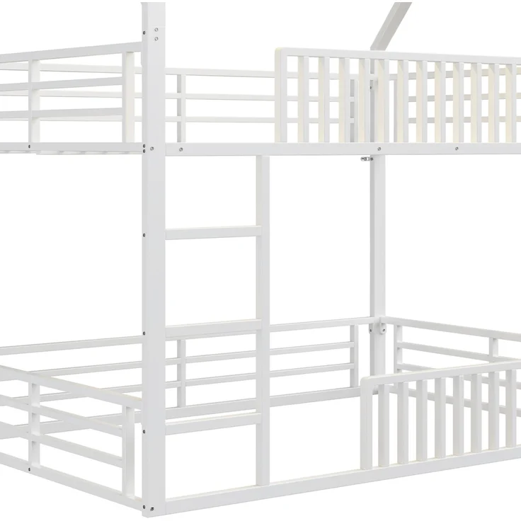 U-life Haus-Etagenbett 140x200 cm mit Sicherheitszaun, LED-Beleuchtung und 2 Lattenrosten, Weiß – Bild 8