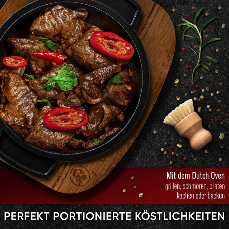 GUSSKÖNIG Dutch Oven Set Mini Topf 4Stk mit Deckel Holzbrett je 300 ml – Bild 4