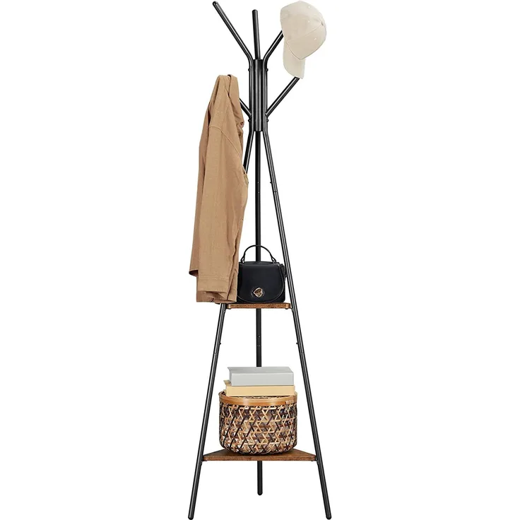 VASAGLE Garderobenständer, Garderobenständer, Flurbaum freistehend, Industrial Style, mit 2 Ablagen, für Kleidung, Mütze