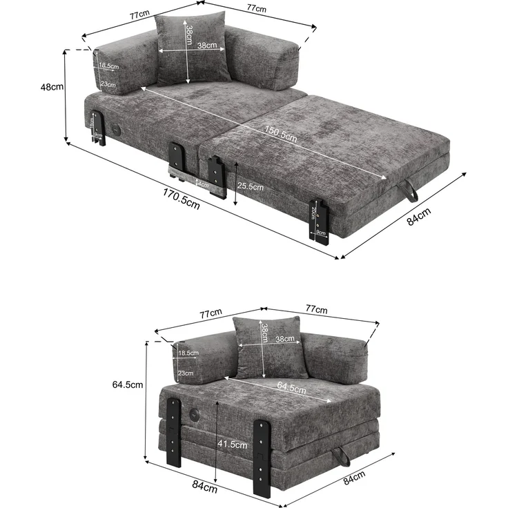 ZUBALIYA Sofa mit LED - Beleuchtung, mit USB - Anschluss, für Wohnzimmer und Apartments, mit stabilem Untergestell, Beige – Bild 20