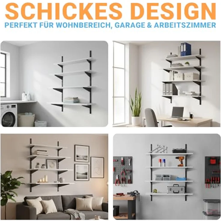 BOOMET Wandregalhalter Wandschienen für Regalsystem 2-reihig, 10-tlg, Anthrazit 50cm Regalschienen Wandregal Schiene – Bild 8