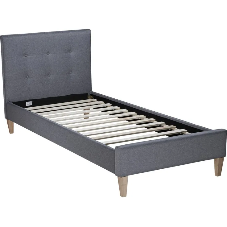 Homestyle4U Polsterbett mit Lattenrost, Stoff grau, 90x200 cm