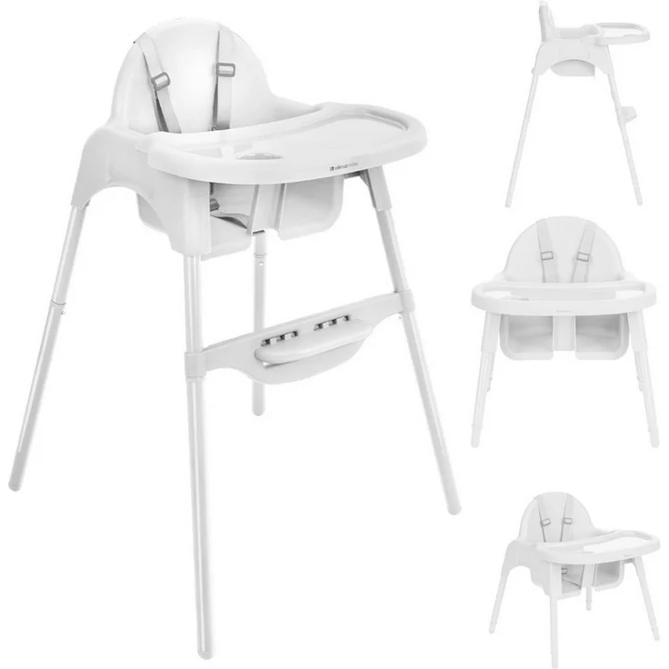 Kikkaboo Hochstuhl 2 in 1 Jammy, Kinderstuhl, Fußstütze, Gurt, Bechervertiefung weiß – Bild 5
