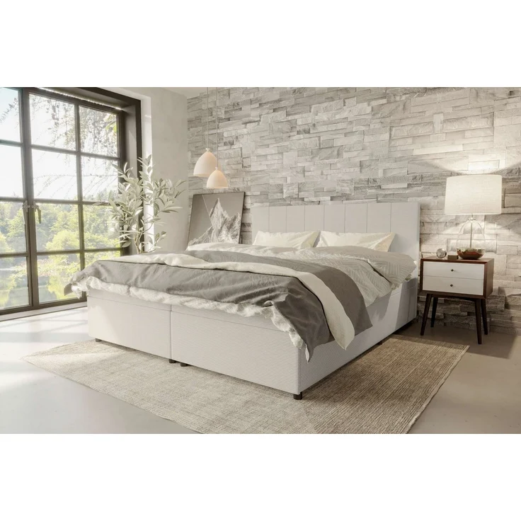 99rooms Kira Boxspringbett Cordstoff POSO Greige 160x200 cm – Bild 1
