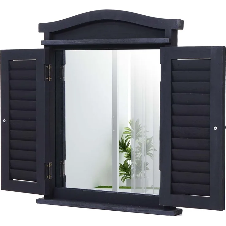 Wandspiegel Spiegelfenster mit Fensterläden 53x42x5cm ~ dunkelgrau