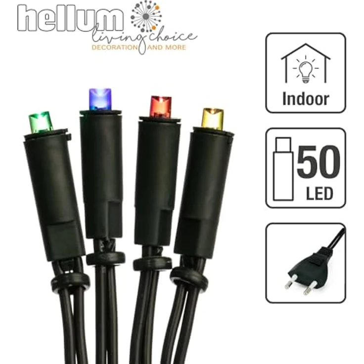 hellum LED-Lichterkette innen, 220V strombetrieben Lichterkette bunt 50er LEDs, beleuchtete Länge 735m, Kabel grün Wohnzimmer Dekoration Weihnachtsbaum IP20 Stecker für Innen 150322 – Bild 3