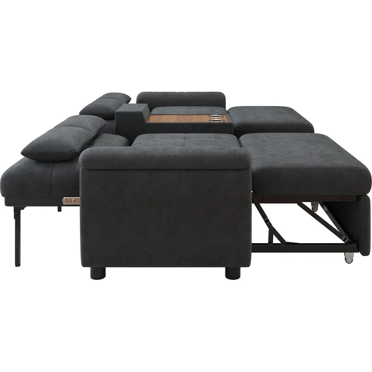 Merax U-förmiges Schlafsofa, ausziehbar, Doppel-Schlafauszug, verstellbare Rückenlehne, Haustierbereich, Couchtisch mit 2 Becherhaltern, 4 Kissen, Chenille, Dunkelgrau, 284×138×89 cm – Bild 7