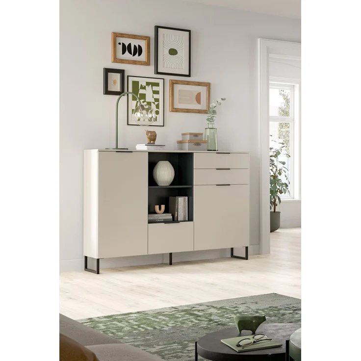 Highboard B/H/T: 112x150x37 cm in Kaschmir Nachbildung und schwarz – Bild 6