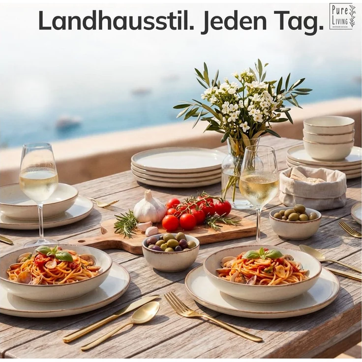 PURE LIVING INTERIOR DESIGN Geschirr-Set Suppenteller 6er 20cm »Rustic«, Steingut, Beige (6-tlg), 6 Personen, Steingut – Bild 2