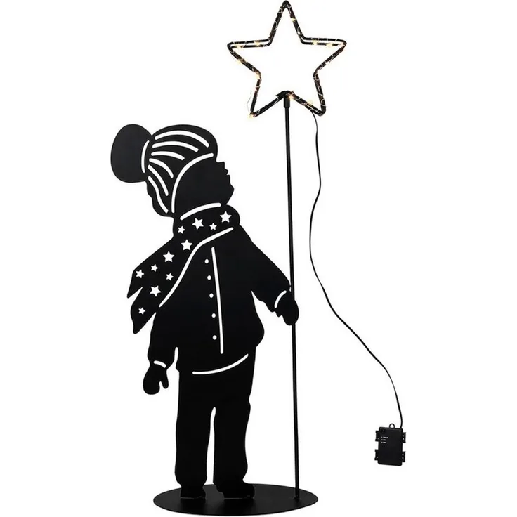 Spetebo LED Dekofigur LED Metall Weihnachts Aufsteller Kind mit Stern - 60 cm, Timer, LED fest integriert, warm weiß, Deko Silhouetten Bild warmweiß beleuchtet mit Timer Batterie