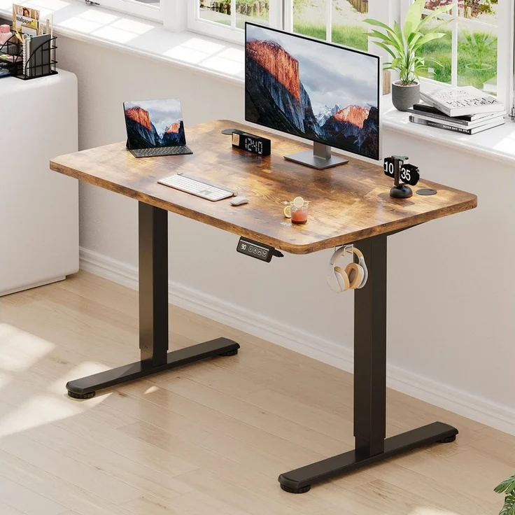 HOMALL Schreibtisch Höhenverstellbar elektrischer Memory-Funktion 100/120/140/160/180cm (Zweistufige Hohenverstellung Ergonomischer Kopfhorerhaken und Kabelhalterung) – Bild 2