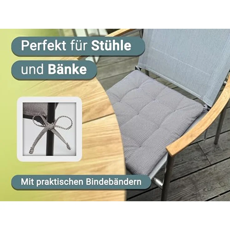 ZOLLNER Stuhlkissen, 40 x 40 x 3 cm, mit Bindebänder, für Indoor und Outdoor – Bild 3