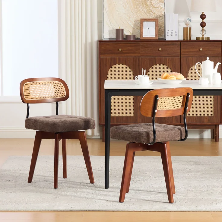 LVHOM 2er-Set Esszimmerstühle 360° Drehstuhl, Polsterstuhl in Rattan-Optik mit Chenille Kissen, stabiler Küchenstuhl mit Metallbeinen, Braun – Bild 9