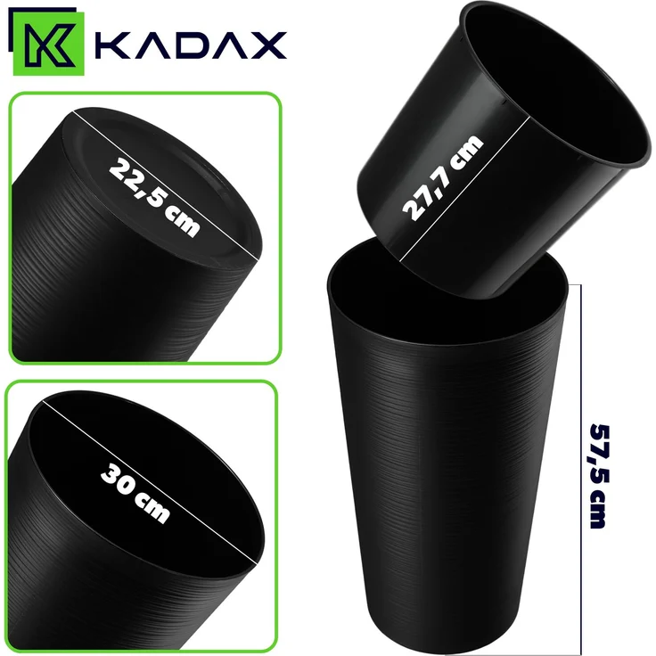 KADAX Blumentopf Blumentopf 57cm Abdeckung mit Einsatz Blumenständer Kunststoff Schwarz – Bild 2
