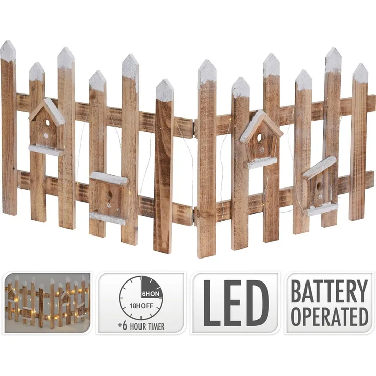 WH Deko Zaun LED 5x | ca. 98 x 40 cm | mit 30 warmweißen LEDs batteriebetrieben Weihnachtsdeko Außendeko Gartendeko Winter Lichtdeko