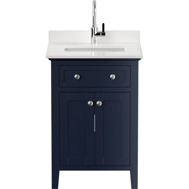 Landhaus Badmöbel Postigo 60 Quarz weiß montiert blau lackiert : Blau lackiert / Quarz weiss – Bild 7