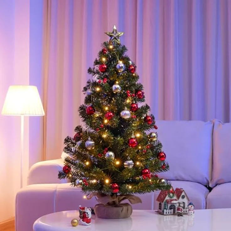 Yorbay Künstlicher Weihnachtsbaum Mini Weihnachtsbaum mit warmweiß LEDs, 8 Licht Modi, Batterie betrieben, für Weihnachten, Advent, künstlich, Geschmückt – Bild 9