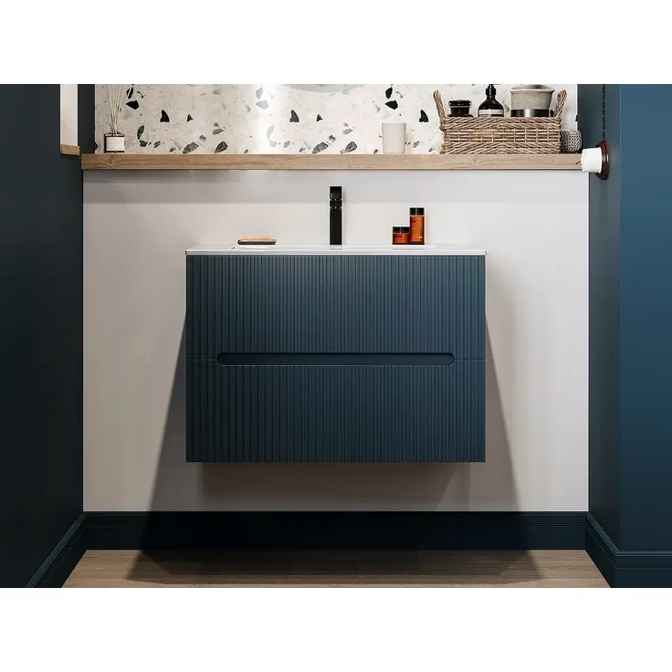 Vente-unique - PAVANI Waschbeckenmöbel Holz, Platte Blau - B 45,5 cm x H 55 cm x L 80 cm