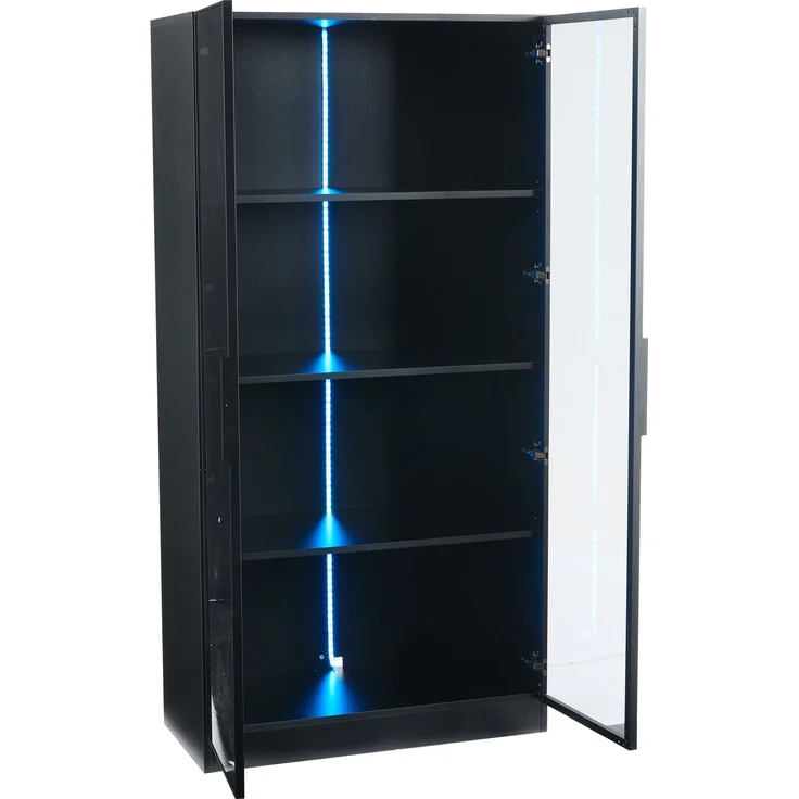 Glasvitrine mit APP LED-Beleuchtung, doppeltürige Vitrine mit beweglichen Einlegeböden, 80*40*160cm,Hochschrank für Wohnzimmer, Standvitrine,Badezimmerschrank – Bild 10