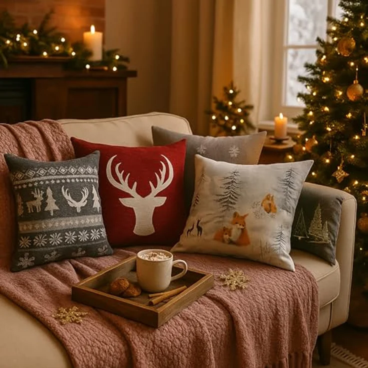 matches21 HOME & HOBBY Kissenbezüge 2er Set Kissenhüllen 45x45 cm dunkelgrau mit Hirsch als Weihnachtsdeko, (2 Stück), Zierkissen-Bezüge für Sofa-Kissen, Couch-Kissen – Bild 8