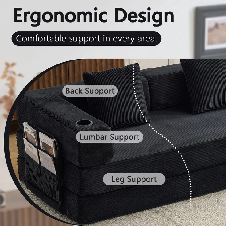 ZUBALIYA Sofa mit Cordbezug, für Wohnzimmer und Apartments, mit stabilem Untergestell, für den täglichen Gebrauch – Bild 7