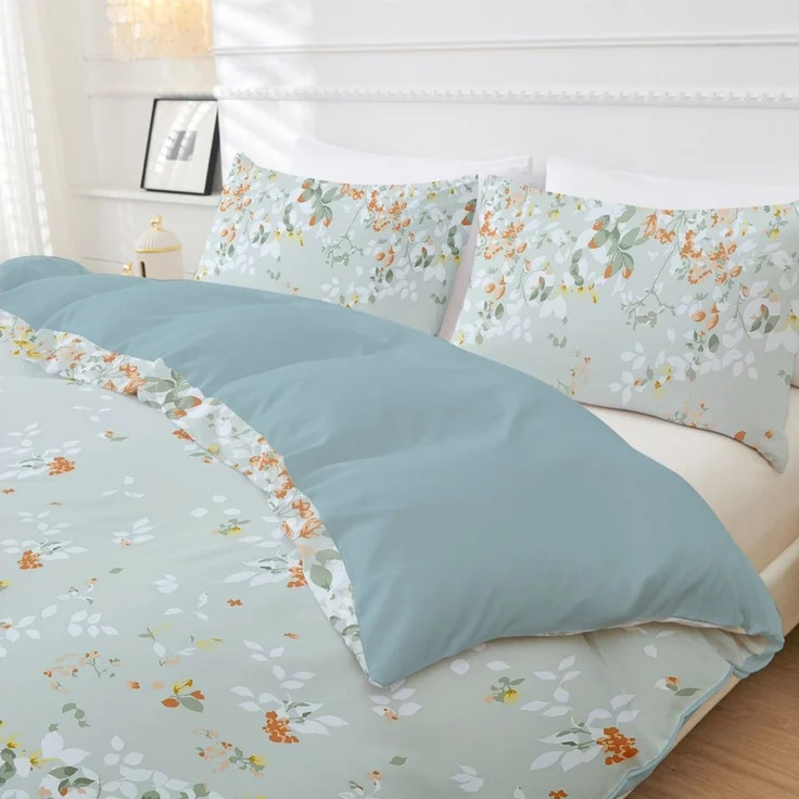 ibettertec Bettwäsche Bettwäsche 135 x 200 200 x 200 Blumen Pflanzen Wende Bettwäsche Set, Bettwäsche Wendebettwäsche mit Reißverschluss und Kissenbezug 80x80 cm – Bild 3