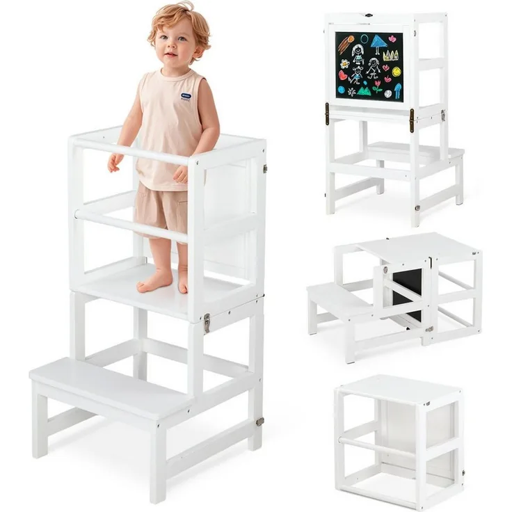 VINGLI Stehhilfe, Lernturm mit drehbarer Tafel für Kinder, 45 x 45 x 84 cm