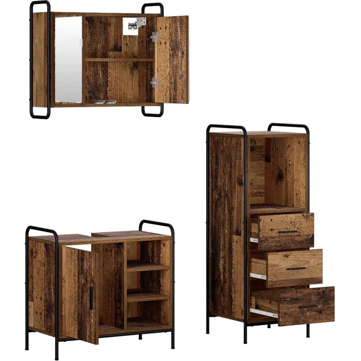 vidaXL Badezimmerschrank-Set 3 stk. Altholz 40 x 36 x 109,5 cm 3444535 – Bild 6