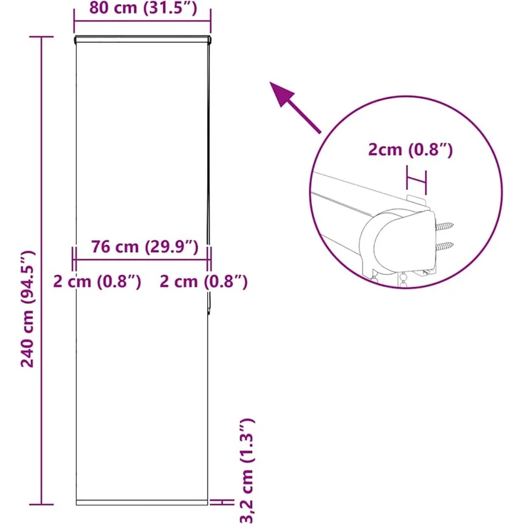 vidaXL Duschrollo mit Kassette 80x240 cm Stoffbreite 76 cm 4015021 – Bild 12