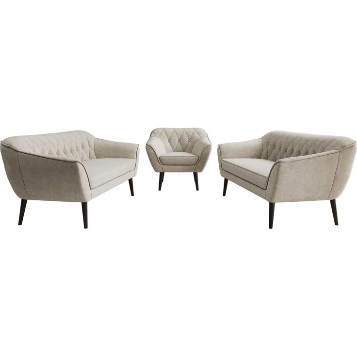 Wohnzimmerset, Möbelset PIRS 3-3-1, Armlehnen, Wellenfederung, schwarze Füße, Dreisitzer Sofas mit Sessel, Polstermöbel Set - Greige Stukture – Bild 7